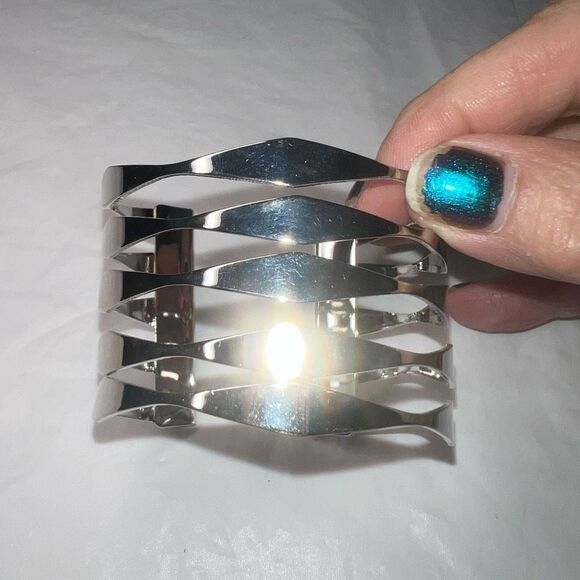 G by Gennaro Silver Tone Abstract Modern Cuff Bracelet - Picture 2 of 7